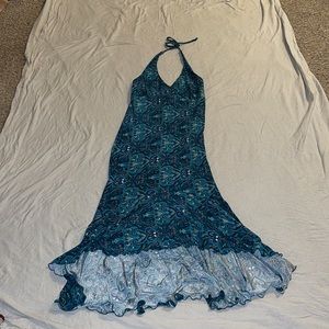 City triangles green high low halter dress